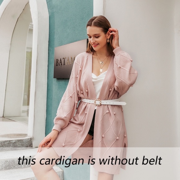 Pom Pom Detail Pink Open Cardigan - Picture 4 of 9